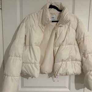 ZARA Off-White Cropped Puffer Jacket